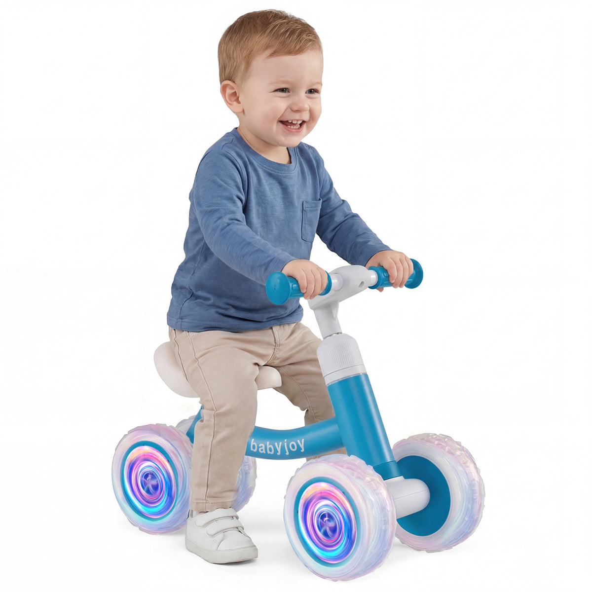 Baby Balance Bike with Adjustable Handlebar and Seat with Lighting Wheels-Blue