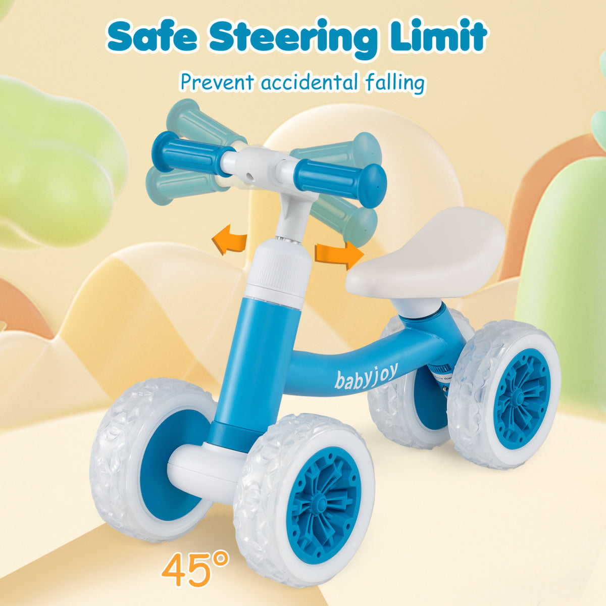 Baby Balance Bike with Adjustable Handlebar and Seat with Lighting Wheels-Blue