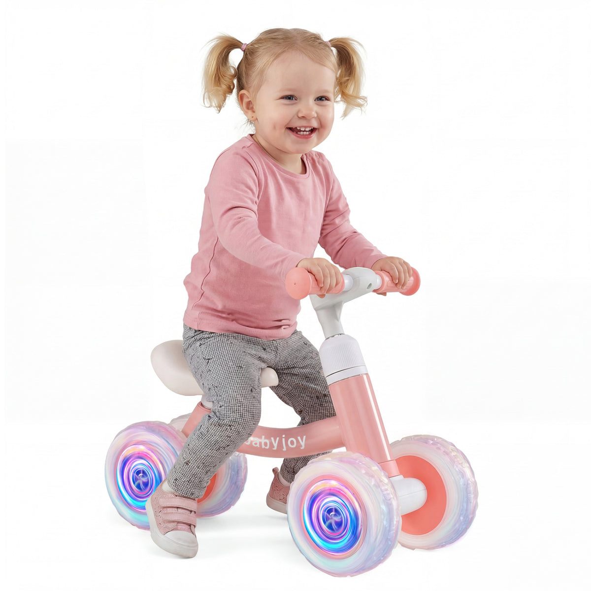 Baby Balance Bike with Adjustable Handlebar and Seat with Lighting Wheels-Pink