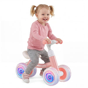 Baby Balance Bike with Adjustable Handlebar and Seat with Lighting Wheels-Pink