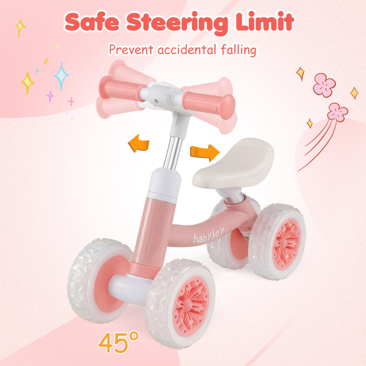 Baby Balance Bike with Adjustable Handlebar and Seat with Lighting Wheels-Pink