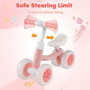 Baby Balance Bike with Adjustable Handlebar and Seat with Lighting Wheels-Pink