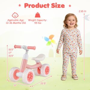 Baby Balance Bike with Adjustable Handlebar and Seat with Lighting Wheels-Pink