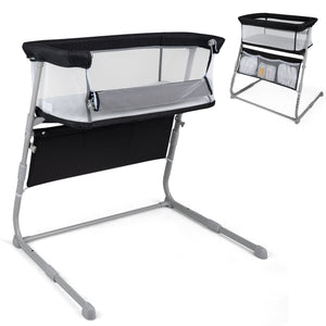 Baby Bassinet Bedside Crib with Adjustable Height Comfy Mattress-Black
