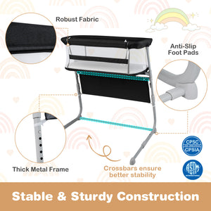 Baby Bassinet Bedside Crib with Adjustable Height Comfy Mattress-Black