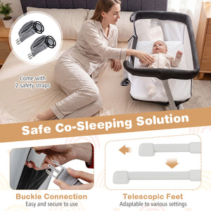 Baby Bassinet Bedside Crib with Adjustable Height Comfy Mattress-Black