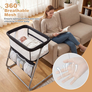 Baby Bassinet Bedside Crib with Adjustable Height Comfy Mattress-Black