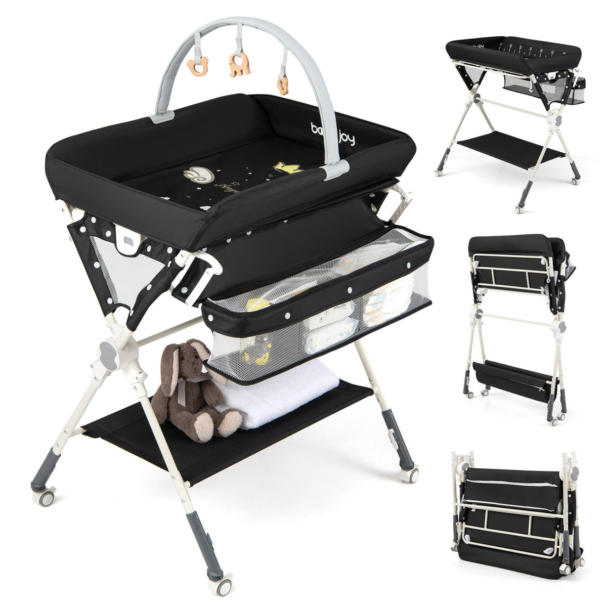 Baby Changing Table Foldable Diaper Changing Station with Storage Bag and Shelf-Black