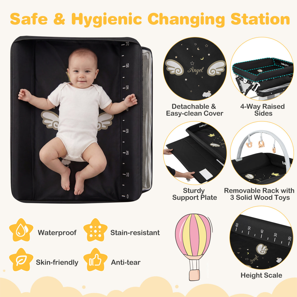 Baby Changing Table Foldable Diaper Changing Station with Storage Bag and Shelf-Black