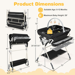 Baby Changing Table Foldable Diaper Changing Station with Storage Bag and Shelf-Black