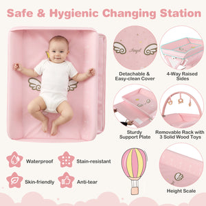 Baby Changing Table Foldable Diaper Changing Station with Storage Bag and Shelf-Pink