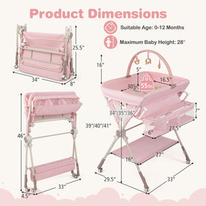 Baby Changing Table Foldable Diaper Changing Station with Storage Bag and Shelf-Pink