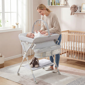 Baby Changing Table Foldable Diaper Changing Station with Storage Bag and Shelf-Gray