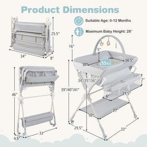 Baby Changing Table Foldable Diaper Changing Station with Storage Bag and Shelf-Gray