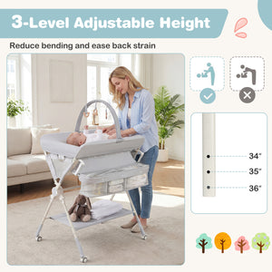 Baby Changing Table Foldable Diaper Changing Station with Storage Bag and Shelf-Gray
