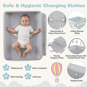 Baby Changing Table Foldable Diaper Changing Station with Storage Bag and Shelf-Gray