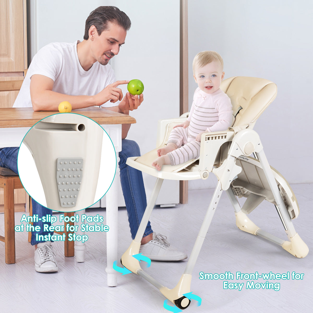 3-In-1 Convertible Baby High Chair for Baby and Toddler-Beige