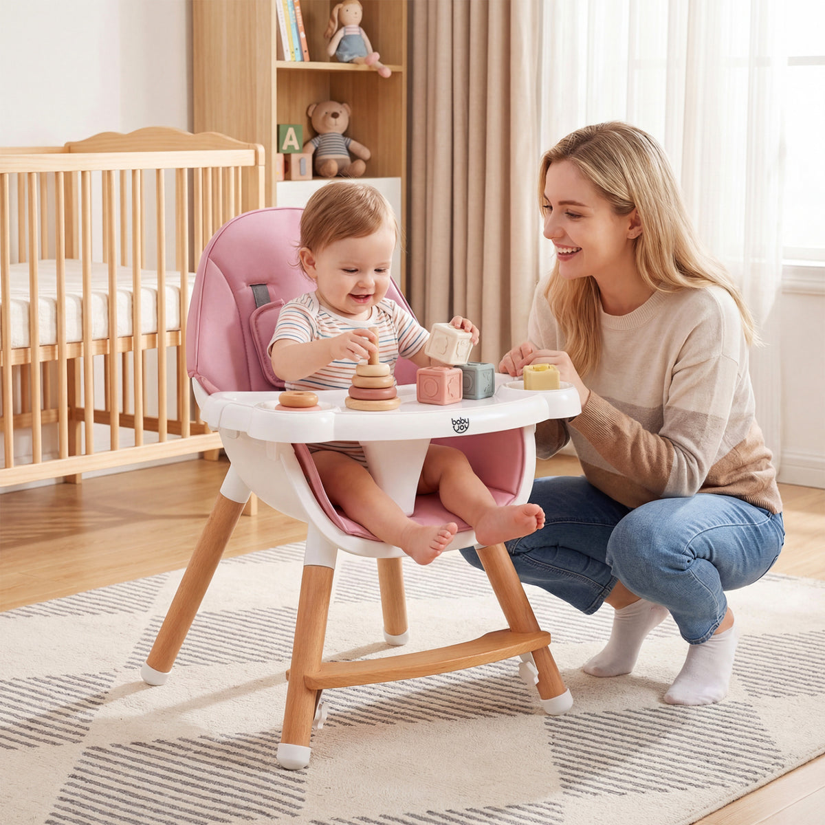 Baby High Chair with Dishwasher Safe Tray-Pink