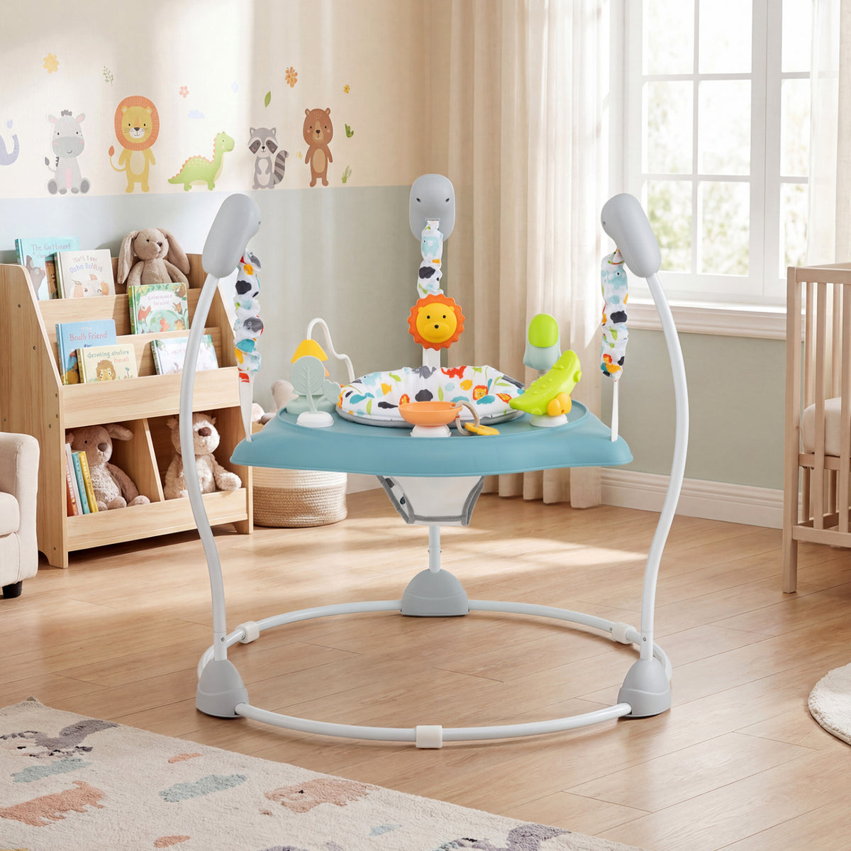 Baby Jump and Play Activity Center with Rotatable Seat and Interactive Toys-Blue
