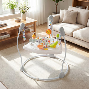 Baby Jump and Play Activity Center with Rotatable Seat and Interactive Toys-White