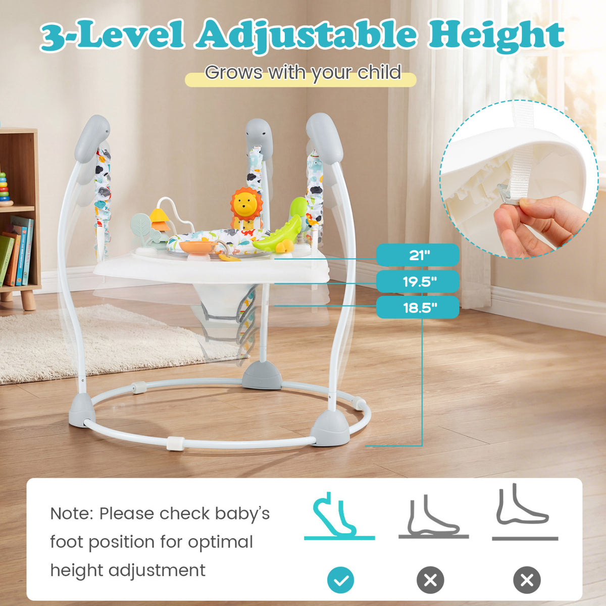 Baby Jump and Play Activity Center with Rotatable Seat and Interactive Toys-White