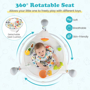 Baby Jump and Play Activity Center with Rotatable Seat and Interactive Toys-White