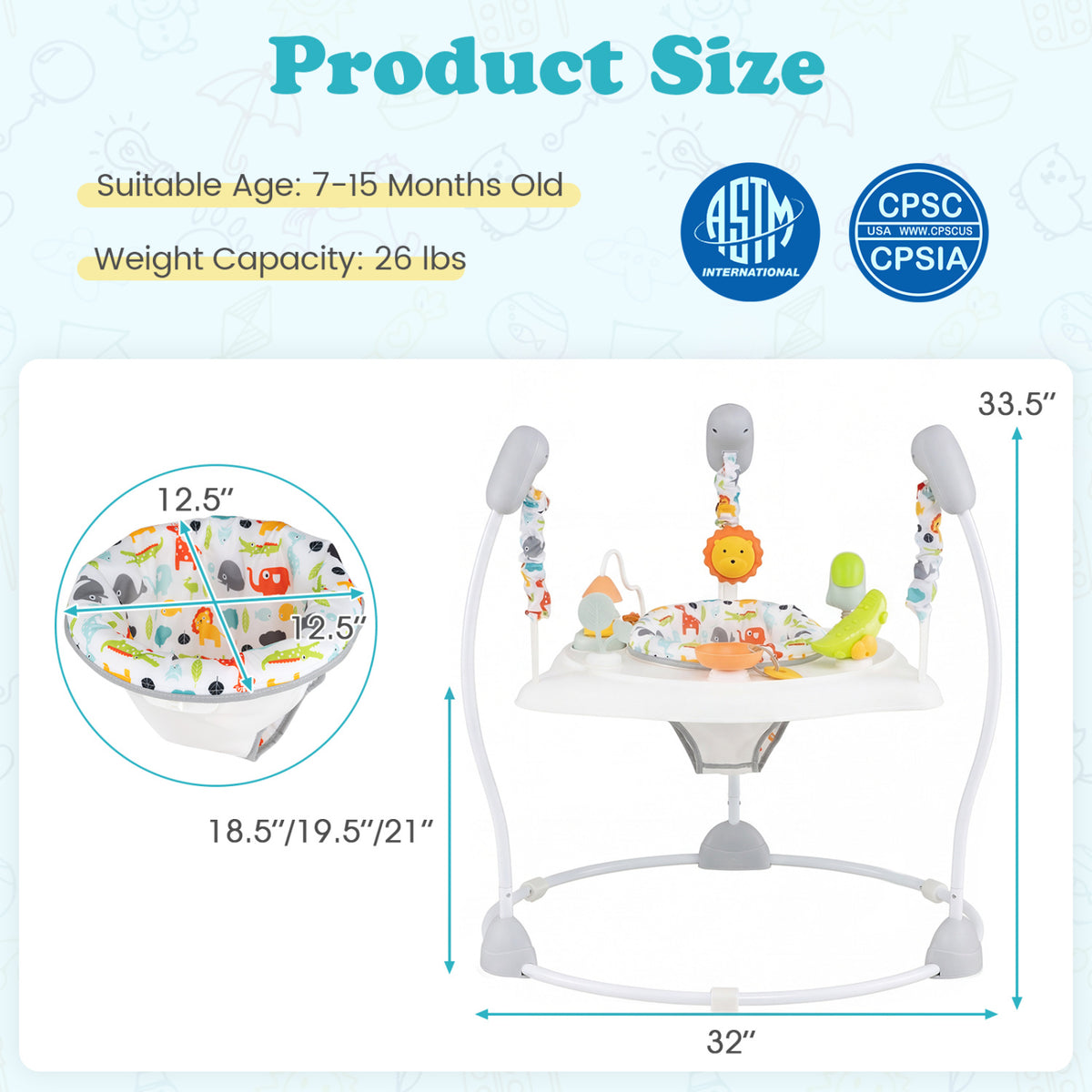 Baby Jump and Play Activity Center with Rotatable Seat and Interactive Toys-White