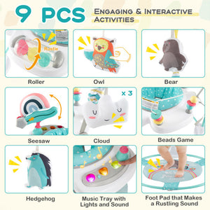 Baby Activity Center Height Adjustable Baby Bouncing Saucer with Interactive Toys-Blue