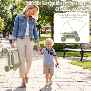 Baby Push Walker with Wheels and Foldable Handlebar and Storage Basket-Green