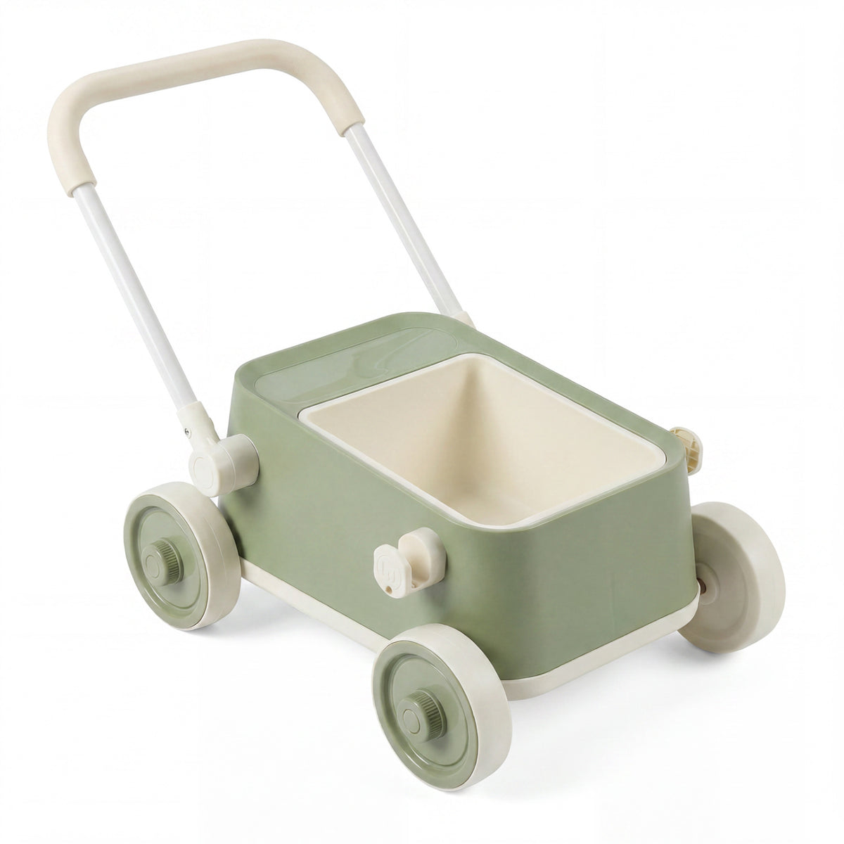 Baby Push Walker with Wheels and Foldable Handlebar and Storage Basket-Green