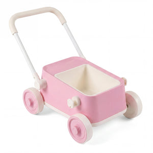 Baby Push Walker with Wheels and Foldable Handlebar and Storage Basket-Pink