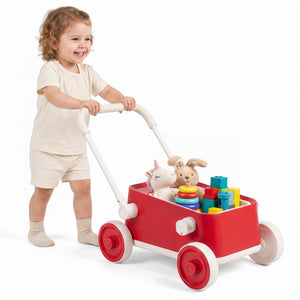 Baby Push Walker with Wheels and Foldable Handlebar and Storage Basket-Red