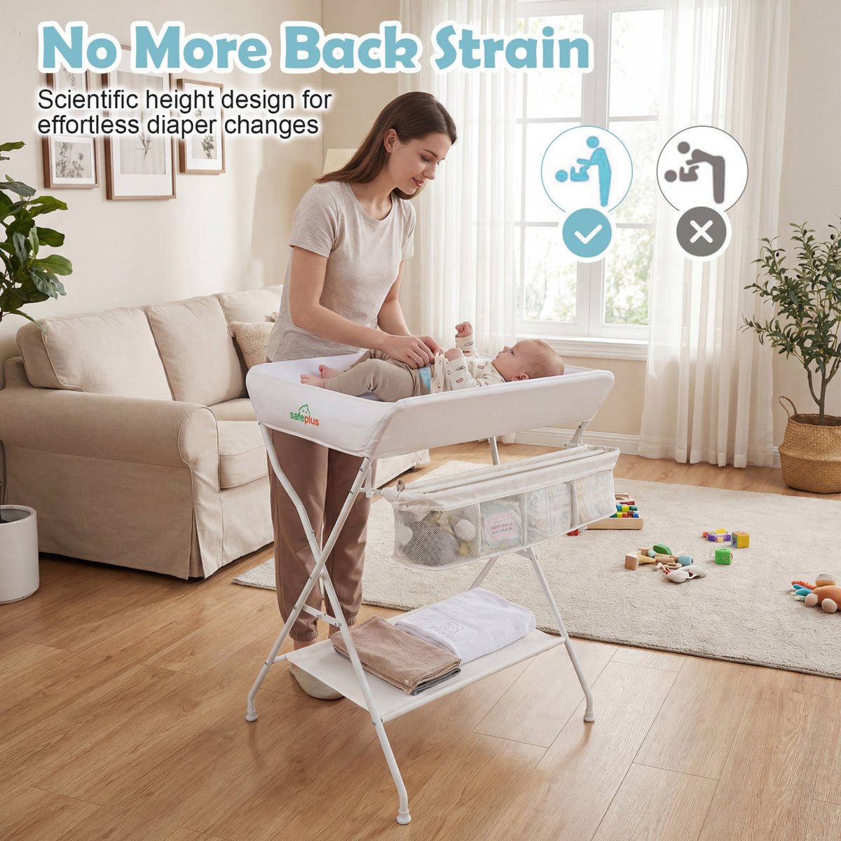 Baby Storage Foldable Diaper Changing Table-Beige