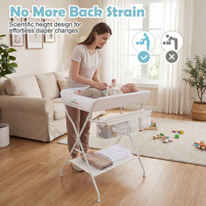 Baby Storage Foldable Diaper Changing Table-Beige
