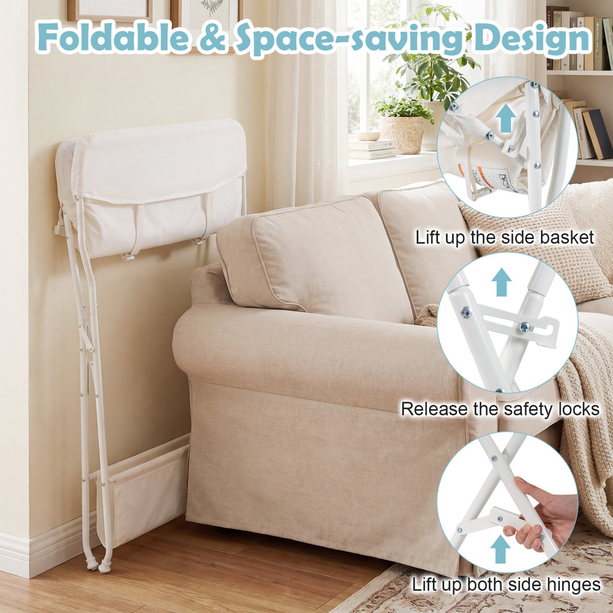 Baby Storage Foldable Diaper Changing Table-Beige