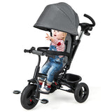 4-in-1 Baby Tricycle Toddler Trike with Reversible Seat and 5-Point Safety Harness-Gray