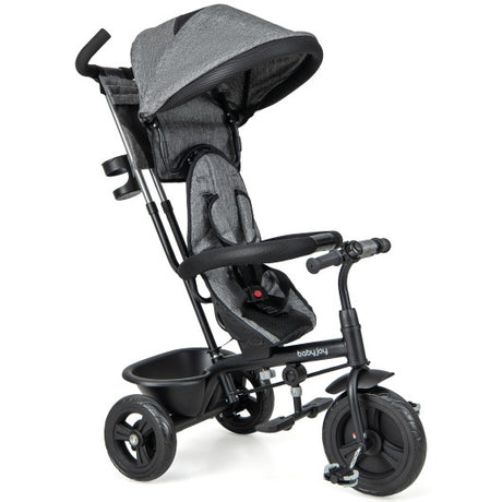 4-in-1 Baby Trike Kids Tricycle with Removable Canopy and Adjustable Push Handle-Gray