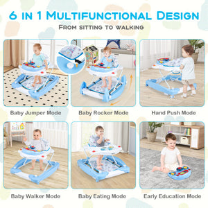 6 in 1 Foldable Baby Walker with Adjustable Height-Blue