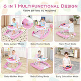 6 in 1 Foldable Baby Walker with Adjustable Height-Pink