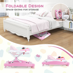 6 in 1 Foldable Baby Walker with Adjustable Height-Pink