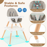 5-in-1 Baby Wooden Convertible High Chair -Gray