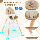 5-in-1 Baby Wooden Convertible High Chair-Khaki