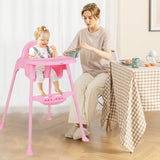 4 in 1 Convertible Kids Dining High Chair with Adjustable Removable Tray and Footrest-Pink