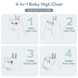 4 in 1 Convertible Kids Dining High Chair with Adjustable Removable Tray and Footrest-White