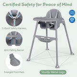 4 in 1 Convertible Kids Dining High Chair with Adjustable Removable Tray and Footrest-Gray