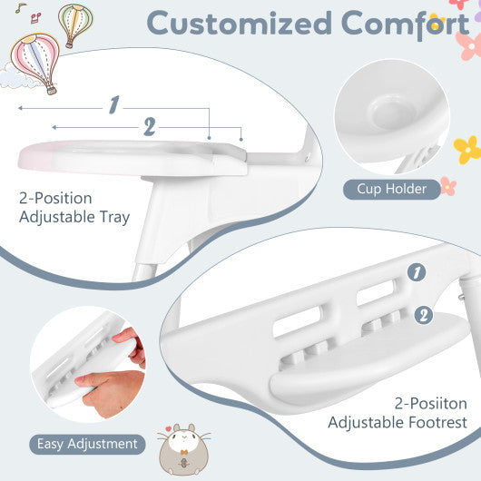 4 in 1 Convertible Kids Dining High Chair with Adjustable Removable Tray and Footrest-White