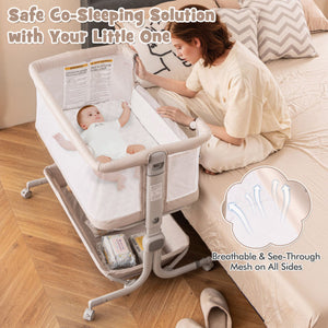 Baby Bassinet Bedside Sleeper with 6-Level Adjustable Height-Beige