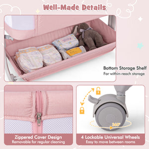 Baby Bassinet Bedside Sleeper with 6-Level Adjustable Height-Pink