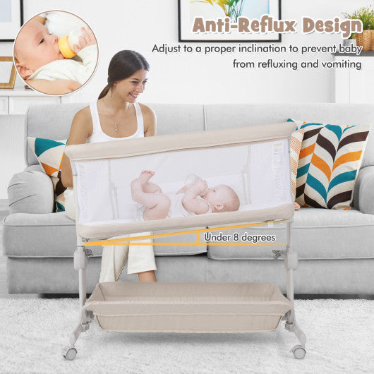 Baby Bassinet Bedside Sleeper with 6-Level Adjustable Height-Beige
