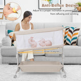 Baby Bassinet Bedside Sleeper with 6-Level Adjustable Height-Beige